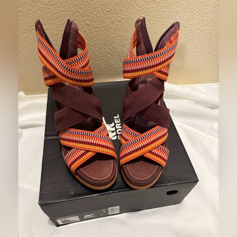 Sorel Women's Multicolor Strappy Sandals Orange & Burgundy (NOT brown)